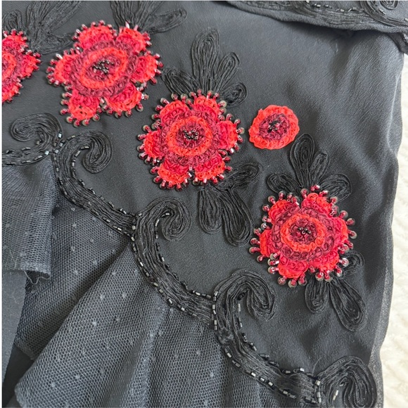 VTG Sue Wong Silk Beaded Embroidered Skirt Top 6 Black Whimsigoth Coquette Dress - Picture 7 of 17